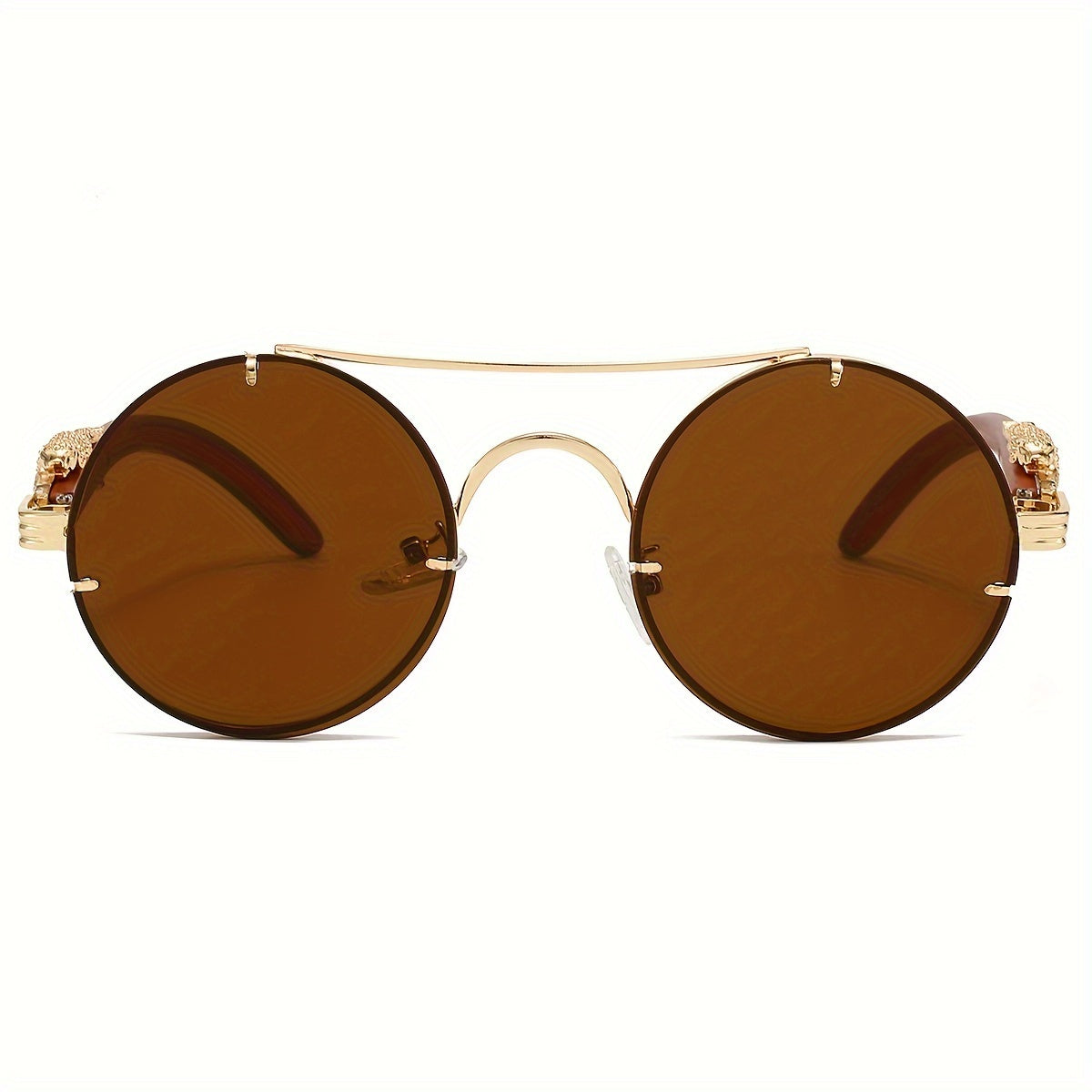 Fashionable Round Metal Frame Sunglasses with Gradient PC Lenses - Includes Protection Case - Luxury Double Bridge Design, Leopard Detail Hinges, Stylish And Chic for Both Men And Women, Perfect for Vacation, Street Photography, And As a Unique Gift