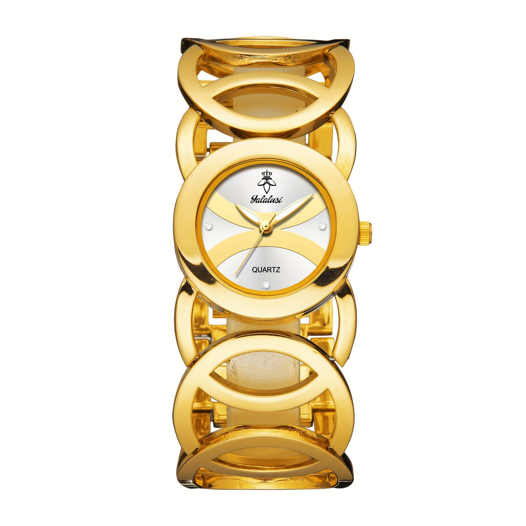 YALALUSI Stylish Women'S Gold-Toned Quartz Timepiece Featuring Rhinestone Details, Dark Dial & Butterfly Pattern, Sturdy Metal And Case, Glowing, Ideal for Everyday Use, Celebrations, And Presenting