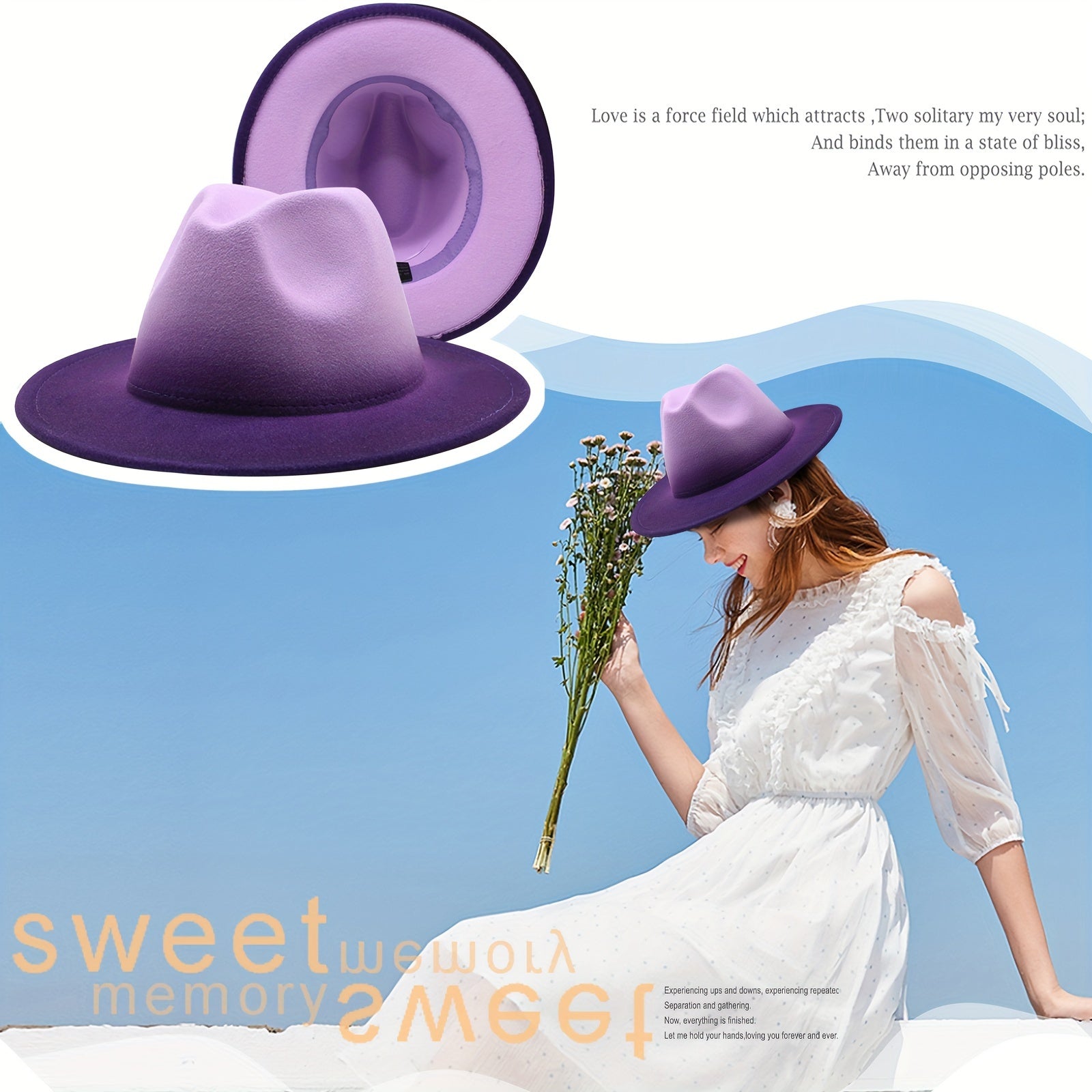 [Classic Two Tone Hat] Flongo Women Men Classic Two Tone Gradient Color Wide Brim Fedora Hat Jazz Panama Cap