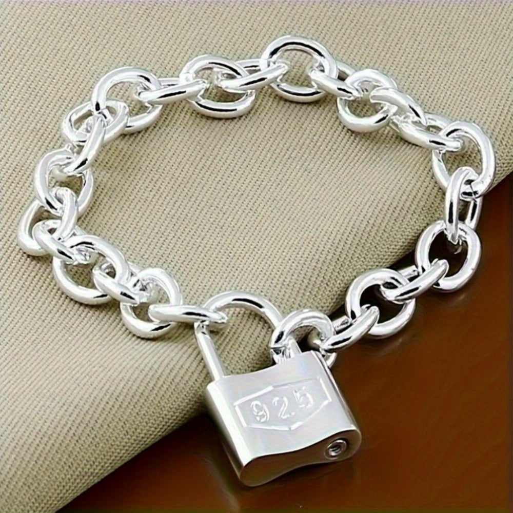 925 Pure Silver Pendant Clasp Bracelet, Stylish Korean Silver Chain Bracelet with Lock, the Perfect Gift Choice!