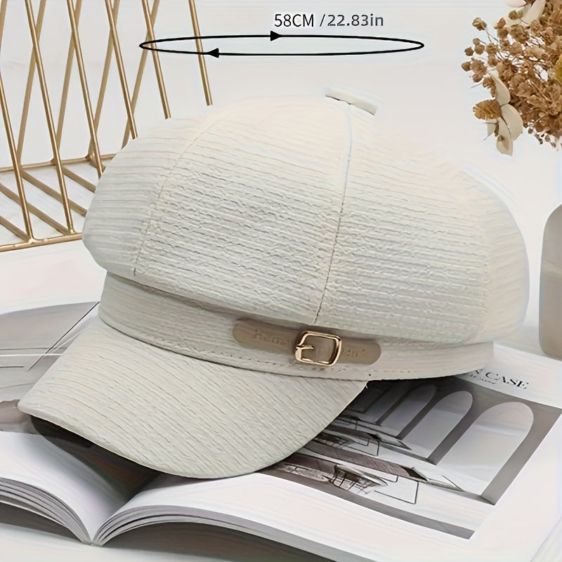 Chic And Adaptable Solid Color Newsboy Cap for Women, a Stylish Artist Hat Suitable for Any Season, Featuring a Short Brim, Perfect As a Gift