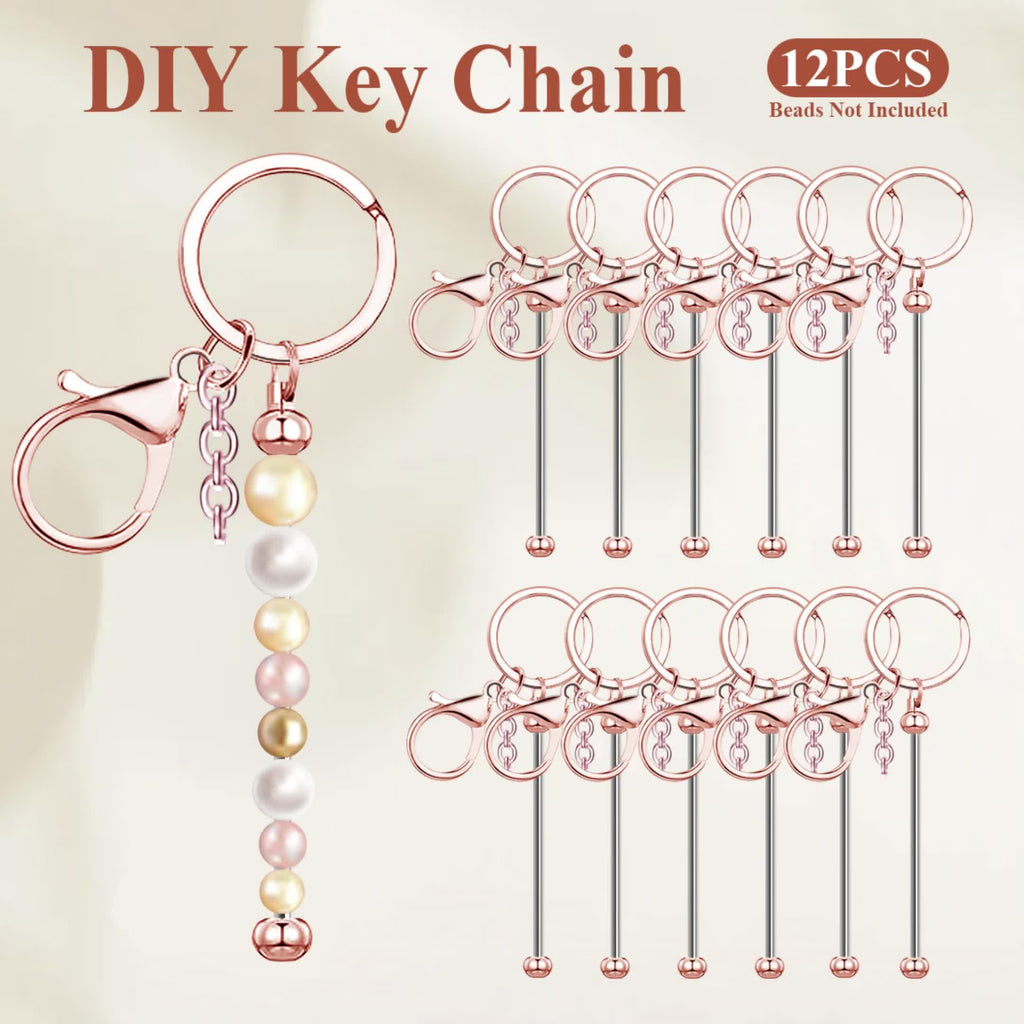12/24pcs Stainless Steel Beadable Keychain Blanks Beaded Keychain Kit for Crafting Metal Keyring Pendant with Charms for Gifts Christmas & Halloween Gift Key Chain Pendant Production Supplies