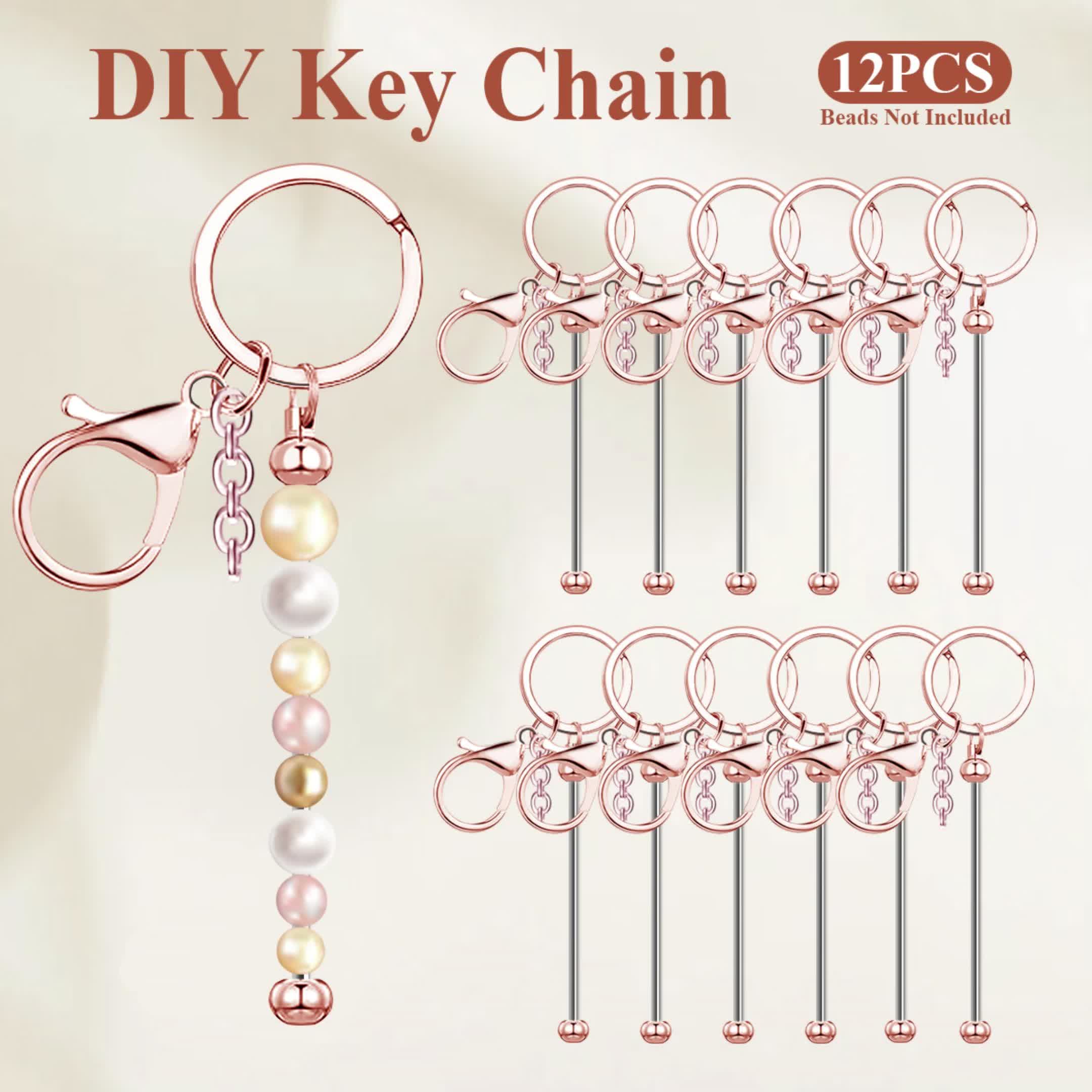 12/24pcs Stainless Steel Beadable Keychain Blanks Beaded Keychain Kit for Crafting Metal Keyring Pendant with Charms for Gifts Christmas & Halloween Gift Key Chain Pendant Production Supplies