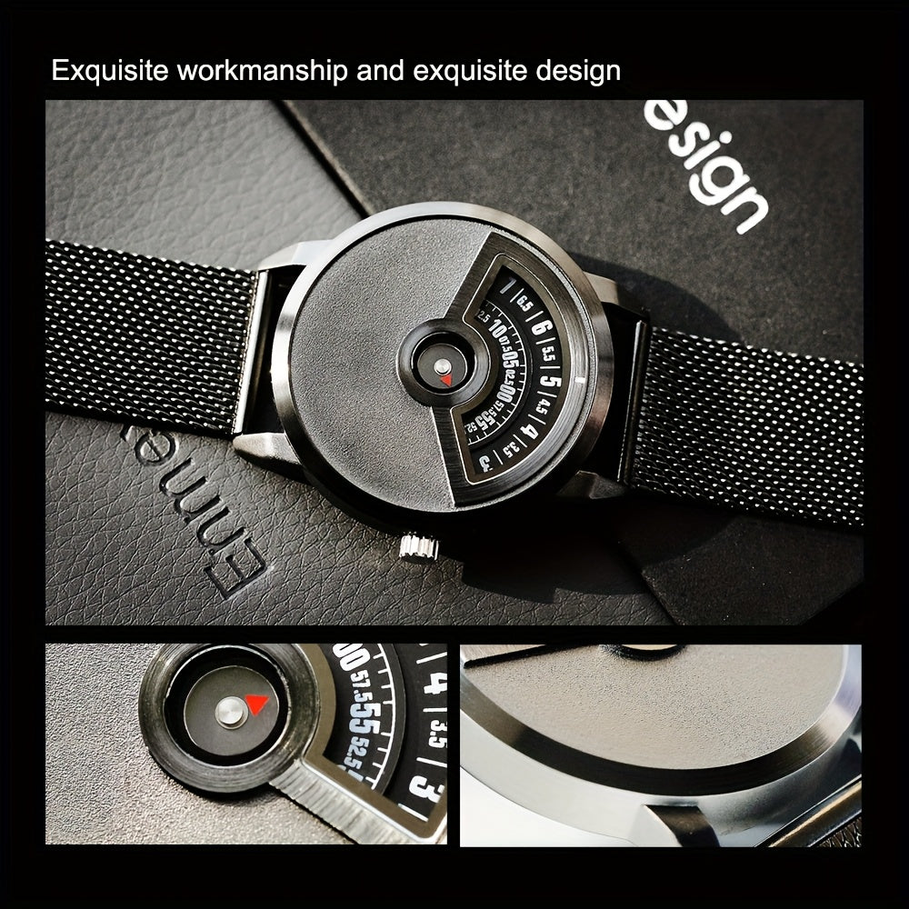 Modern Minimalist Watch - No Hands, Stainless Steel Strap, Quartz Movement, Battery-Powered (Non-Rechargeable) - Everyday & Formal Watch for Men & Women - Contemporary Industrial Design, Versatile Accessory, Sleek Timepiece, Premium Materials, Unique Time