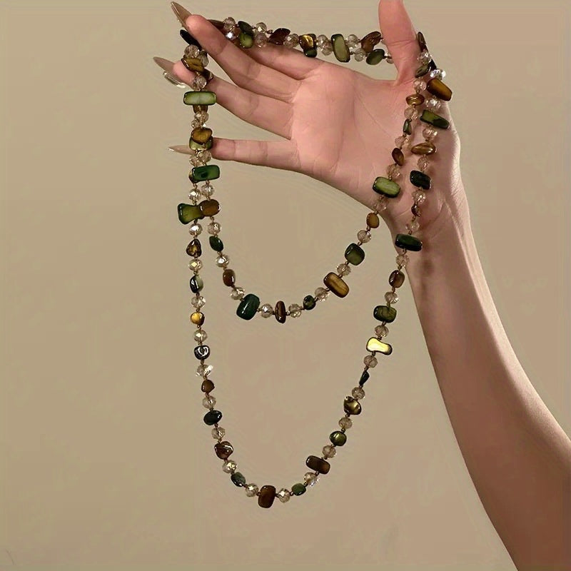 1pc New Necklace Bohemian Double Layer Necklace  Light Luxury Vacation Long Necklace Stackable