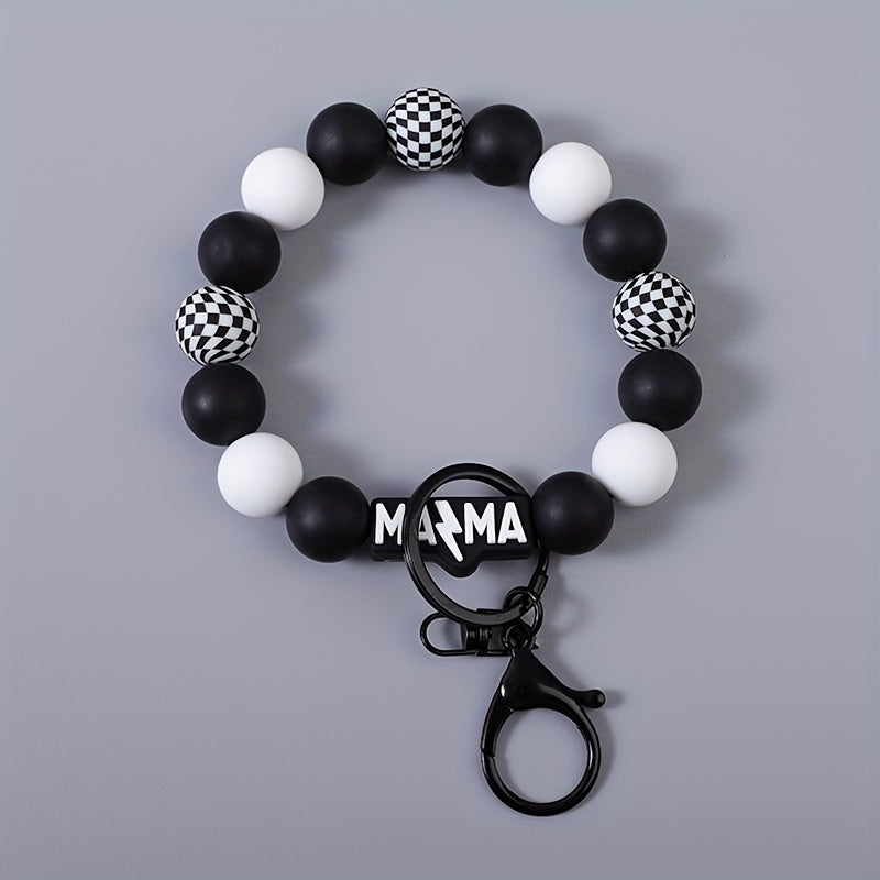 2pcs/set Men's And Women's Checkered Bead MAMA Handmade Bead Keychain Bag Car Key Pendant Accessory Gift for Mom