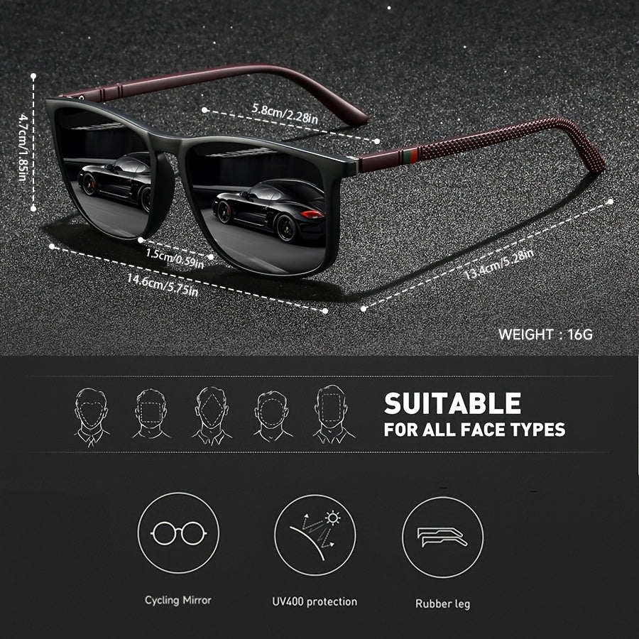 3 Pairs of  Striped Square Fashionable Men's and Women's Fashion Glasses - Luxurious Designer Anti-glare Black, Deep  and Red Color Combination - Fashionable UV Protection, Suitable for Driving, Fishing, Traveling and Beach Outfits