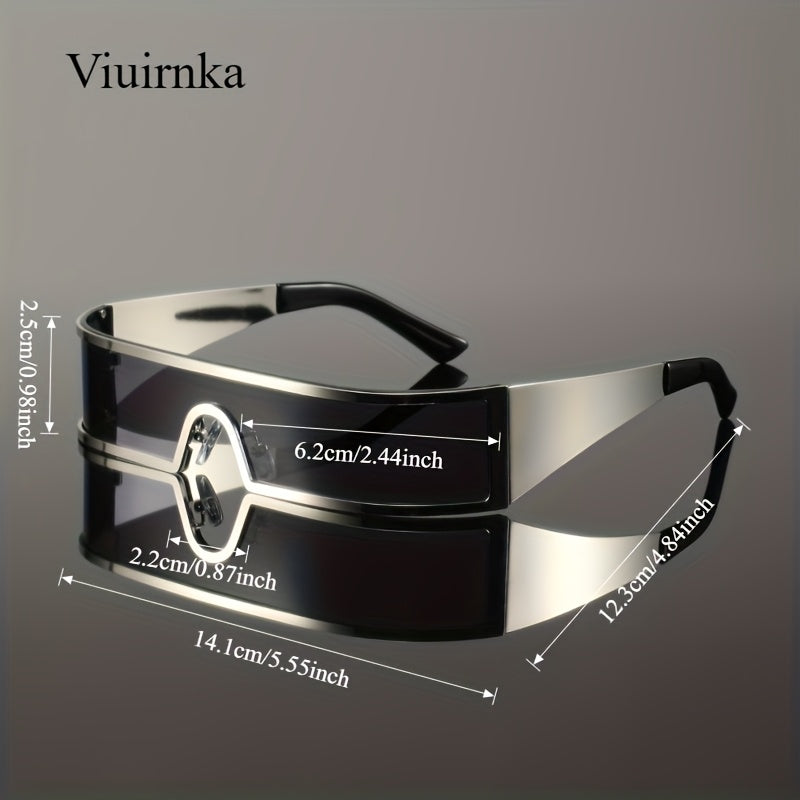 VIUIRNKA Men's Fashion Glasses, Cyberpunk Metal Wraparound Frame, Wide Temple Futuristic Design with Case, Lightweight Street Style Fashion, Perfect for Halloween & Christmas Gift Giving, Cool Quality Event Wear
