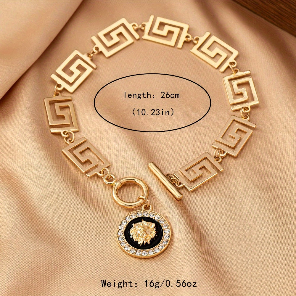 Golden Bohemian Lion Head Pendant Stainless Steel Ankle Chain, Paired with Black - Women's Fashion Casual Wear, Stainless Steel Chain, with a Gift Bag