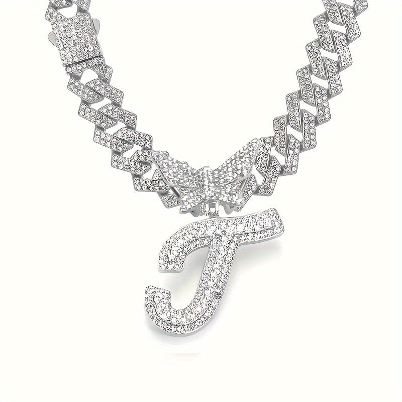 1pc Initial Letter Necklace for Men & Women - Cuban Link Chain with Butterfly Letter Pendant, - Alphabet, Suitable for Birthday/Father's Day/Mother's Day Gifts, Hip Hop Jewelry for,, Family