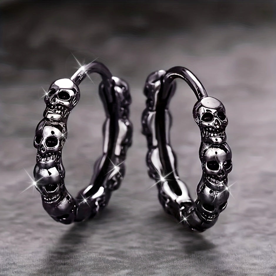 1 Pair of Fashionable Circular Earrings for Women, with Gothic Skull Design, Anti-Allergy, Suitable for Both Men And Women, As a Gift for Daily Halloween Parties