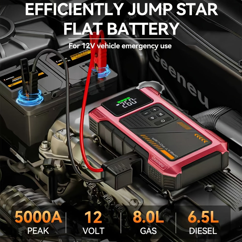 [Portable Jump Starter] 9-in-1 Portable Jump Starter with Air Compressor, Jump Starter for Car, Battery Jump Starter Portable, Car Battery Charger Portable For12V(8.0LGas/6.5L Diesel) Start The Car Quickly, USB Input/output, LED Emergency, Car Accessories