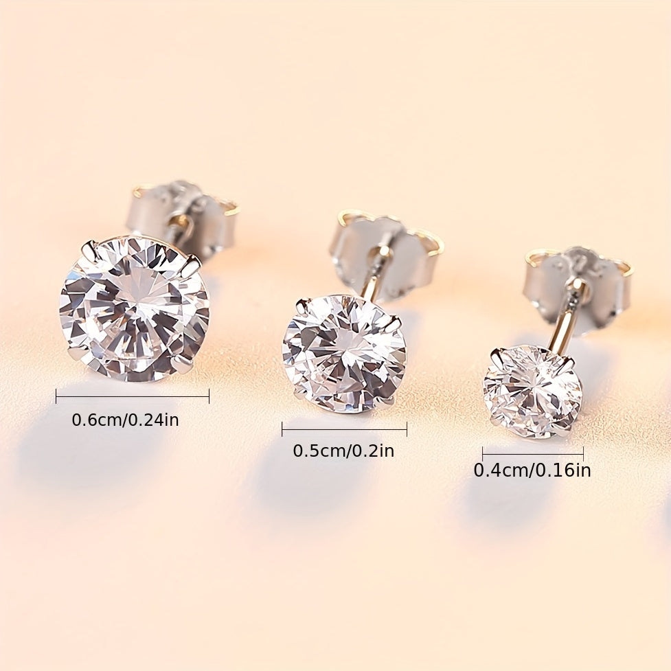 PINANNIE 3 Pairs 925 Sterling Silver Stud Earrings for Women, 4mm 5mm 6mm Small Round Studs Set, Hypoallergenic Minimalist Earrings, Classic Jewelry Gift for Her