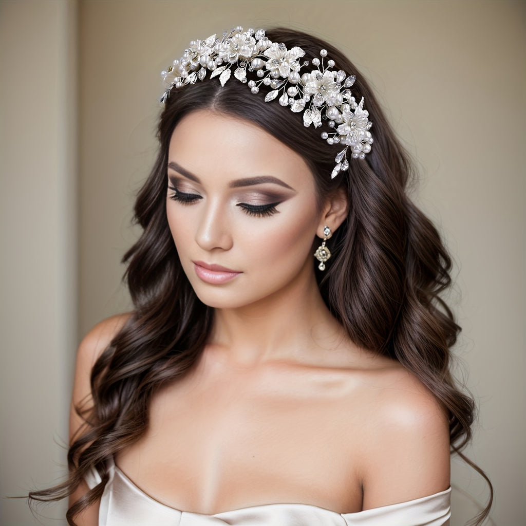 1pc Elegant Bridal Wedding Headpiece with Floral Crown - Handmade Resin Bridal Hair Accessory for Women Bohemian Style Bridesmaid Headband Perfect for Weddings And Formal Events, Wedding Hair Accessories for Bride Event Headwear