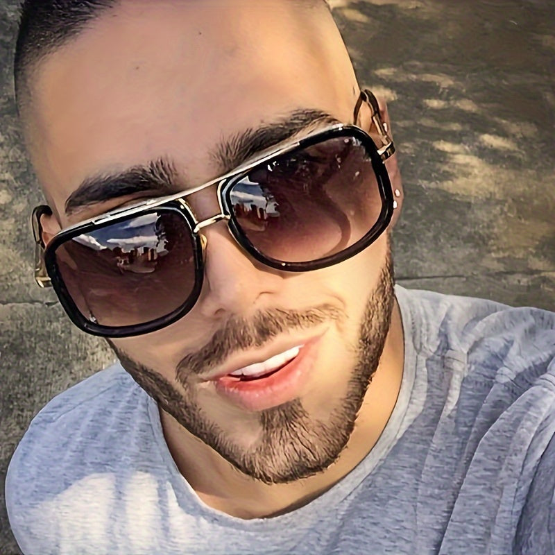 Men'S Fashionable Double-Beam Frame Glasses - Classic Style with Golden Decoration, Suitable for And Gatherings. Additions | Classic Style Glasses | Decorative Lenses
