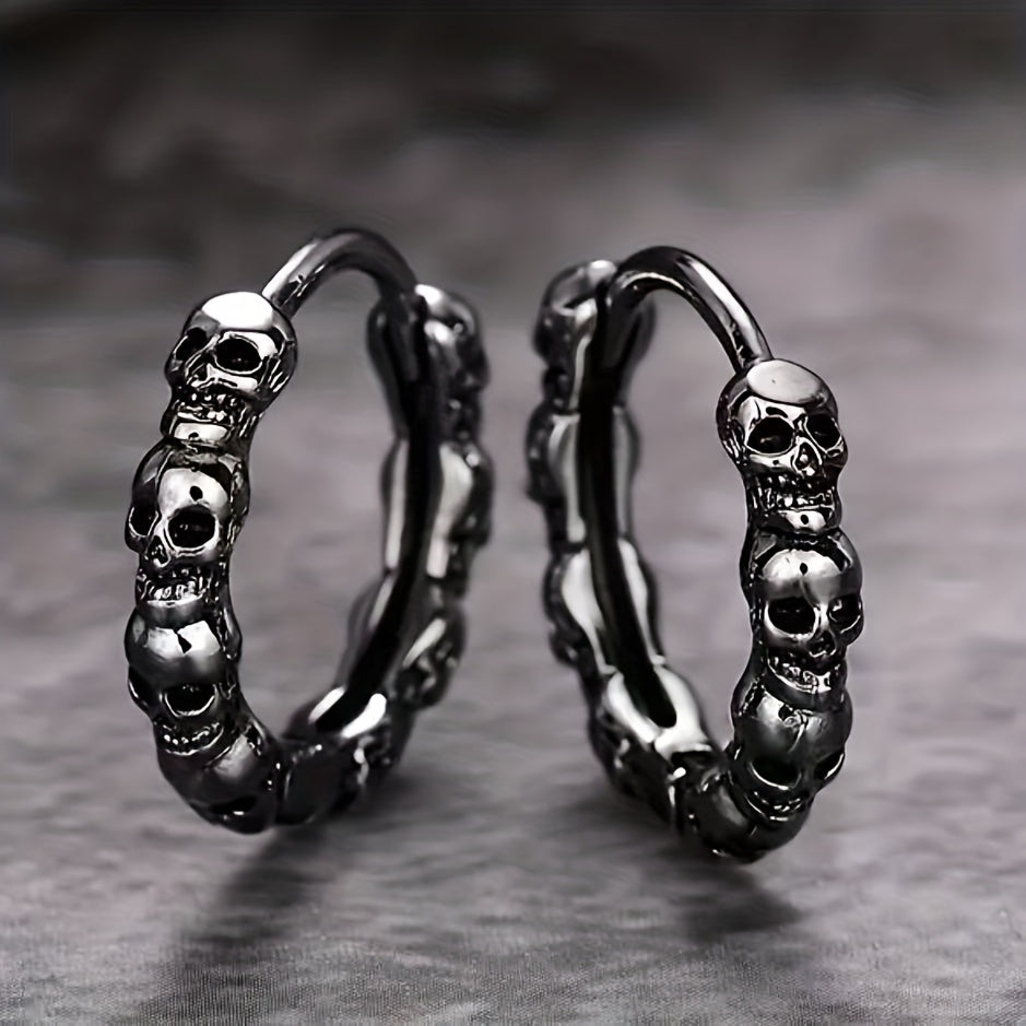 1 Pair of Fashionable Circular Earrings for Women, with Gothic Skull Design, Anti-Allergy, Suitable for Both Men And Women, As a Gift for Daily Halloween Parties