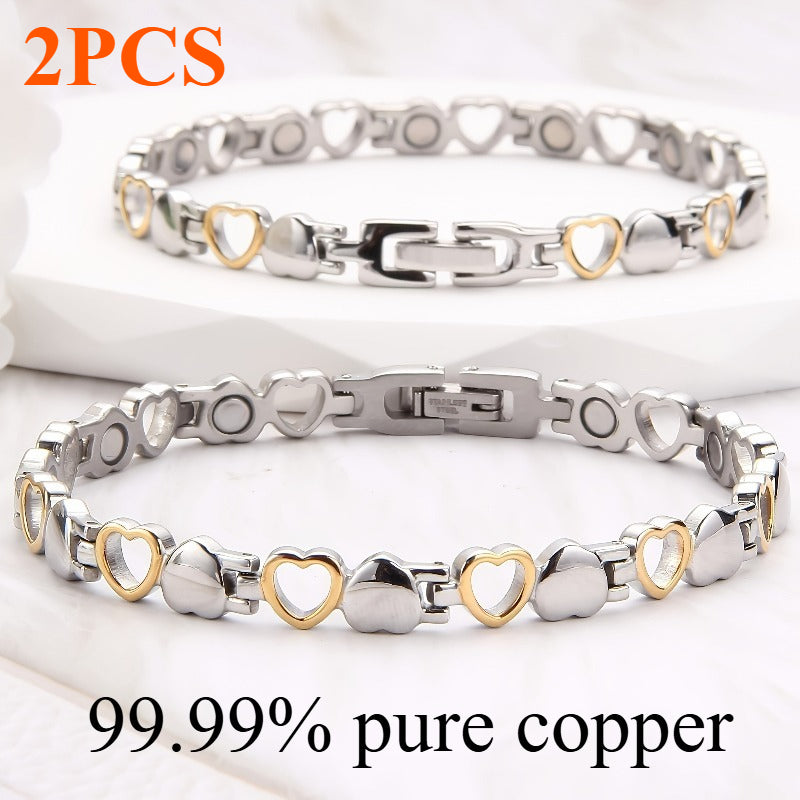 2pcs Heart-shaped Magnetic Copper Bracelet - 99.99% Pure Copper, Bohemian Vintage Style, Suitable for Daily Wear and Special Occasions, High Quality Nickel-free, Many Options