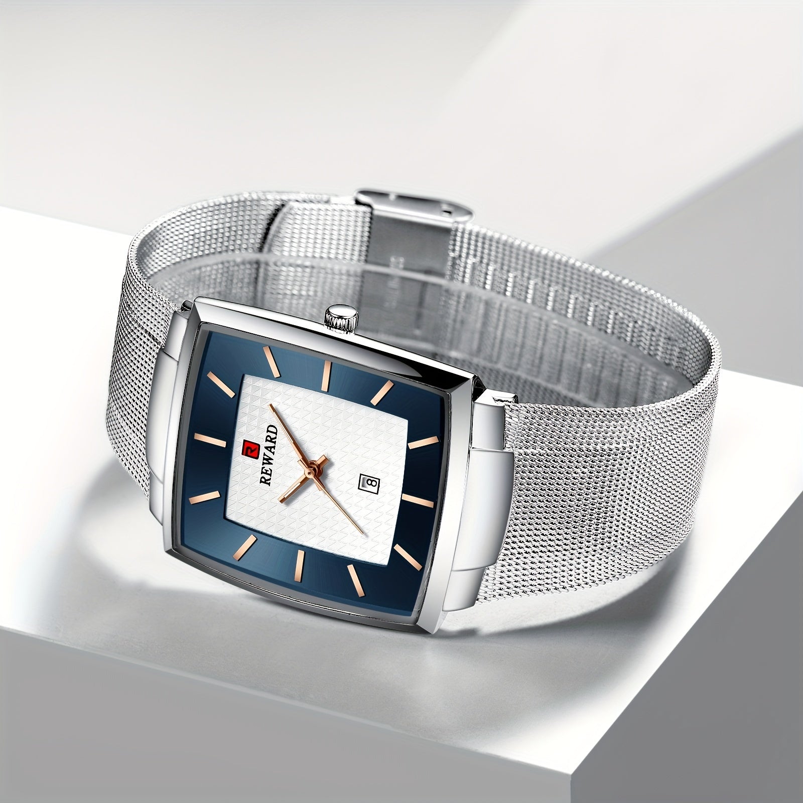 REWARD Fashion Watches Men Top Luxury Brand Square Blue Men's Wristwatch Stainless Steel Quartz Clock Male