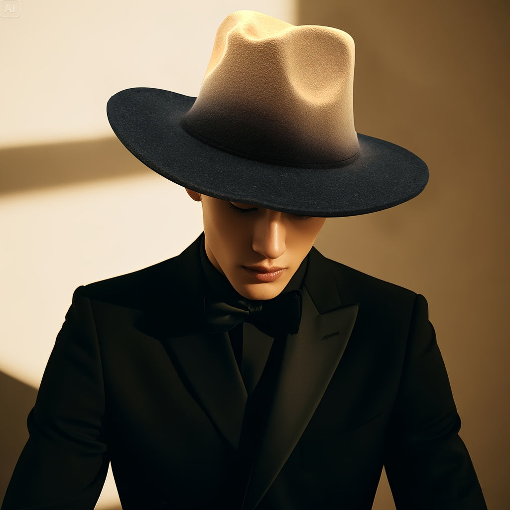 [Classic Two Tone Hat] Flongo Women Men Classic Two Tone Gradient Color Wide Brim Fedora Hat Jazz Panama Cap