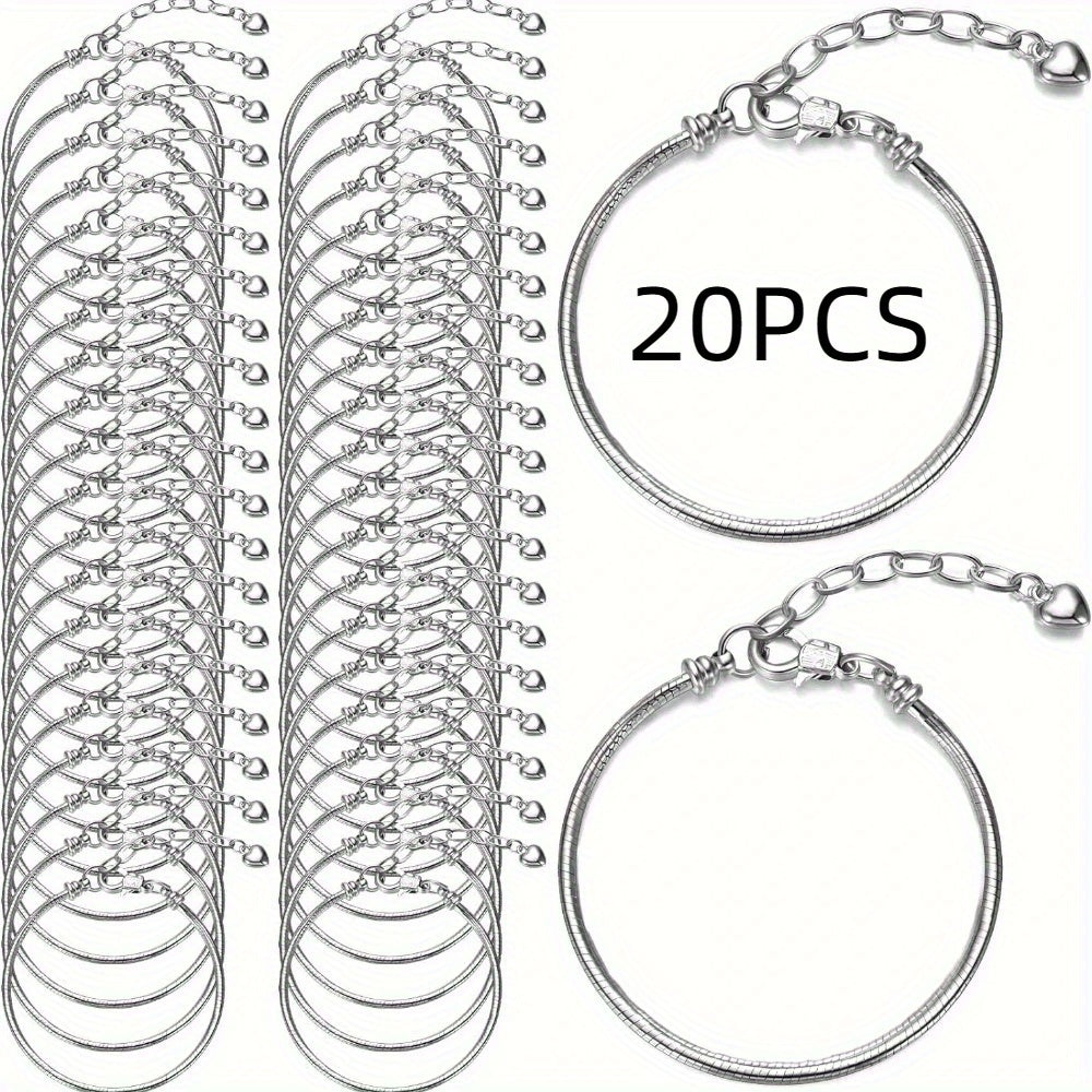 20pcs Fashion Snake Chain Adjustable Bracelet Set - 6.29inch Charm Bracelet with Lobster Clasp Extension Chain, Suitable for Women'S DIY Jewelry Making Materials, for Beginners As A Gift