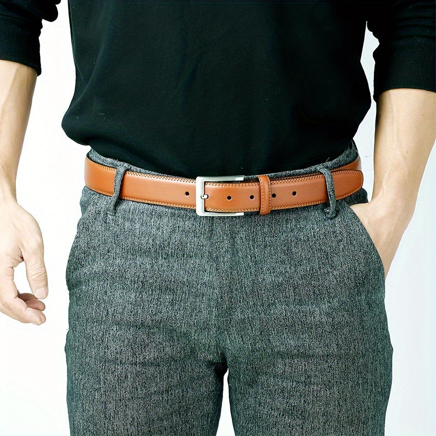 Men's Genuine Leather Jeans Belts Classic Work Business Dress Belt with Prong Buckle for Men
