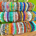 [Birthday Gift, Christmas Gift] 20pcs Glass Bracelets, Random Color Glass Beads Bracelets for Women and Men, 8mm Round Beads Stretch Bracelets, Birthday Gift, Women's Bracelets, Men's Bracelets, Gifts for Her, Christmas Gift