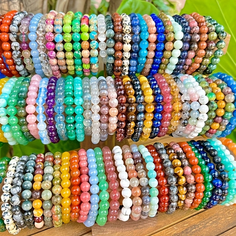[Birthday Gift, Christmas Gift] 20pcs Glass Bracelets, Random Color Glass Beads Bracelets for Women and Men, 8mm Round Beads Stretch Bracelets, Birthday Gift, Women's Bracelets, Men's Bracelets, Gifts for Her, Christmas Gift