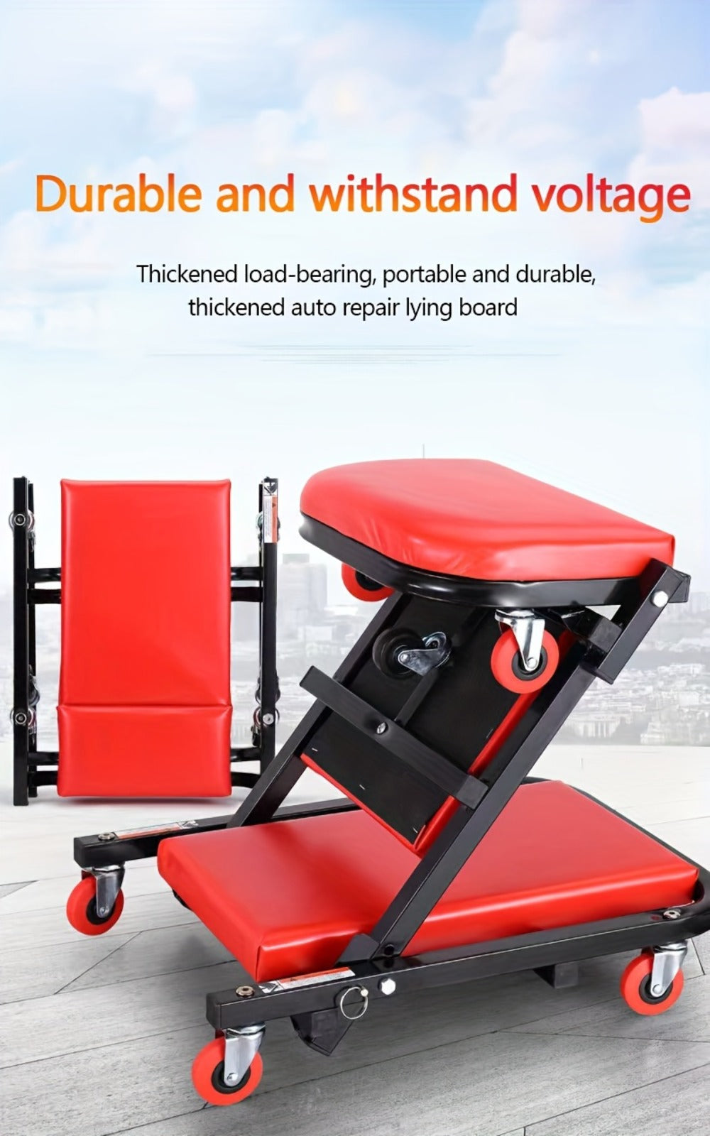 [New Gift for Husband] Mobile Auto Repair Bench (Sold Independently), 36 Inch, Foldable Z-Crawler 2-In-1 Crawling Suit, 300 Pound Capacity, Adjustable Roller Coaster Rolling Folding Car Crawling Suit, New Gift for Husband, With 6 2.5-Inch Wheels, Suitable