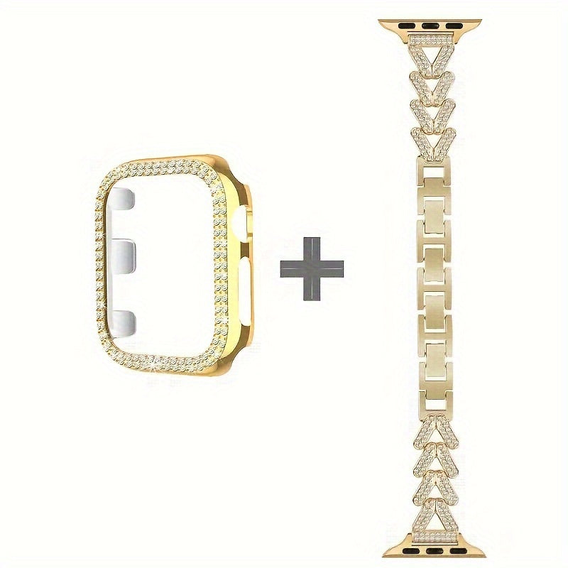Strap+double Row Case Suitable for APPLE Ultra2/9/8/7/6/5/4/3/2/1/SE Wheat Ear with Water Alloy Strap+double Row Case 38/40/41/42/44/45mm