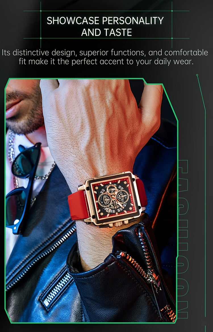 SKMEI Men'S Red Quartz Watch, Chronograph With Date Display And Luminous Hands, 3ATM Water Resistance, Suitable For Casual And Formal Wear