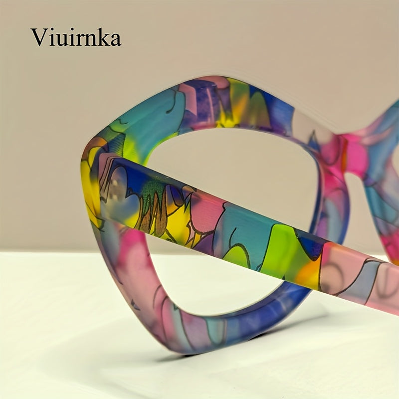 VIUIRNKA Women's Glasses, Trendy Colorful Cat Eye Frame Fashion, Blue Light Blocking PC Lenses with Metal Hinges & Case, Lightweight Retro Square Design, Cool Quality Event Wear, Trending Holiday Gifts