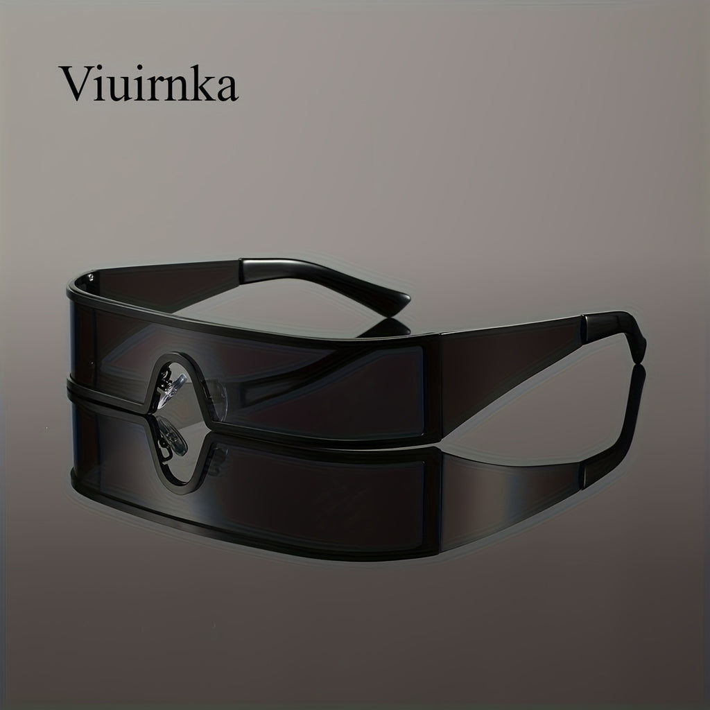 VIUIRNKA Men's Fashion Glasses, Cyberpunk Metal Wraparound Frame, Wide Temple Futuristic Design with Case, Lightweight Street Style Fashion, Perfect for Halloween & Christmas Gift Giving, Cool Quality Event Wear