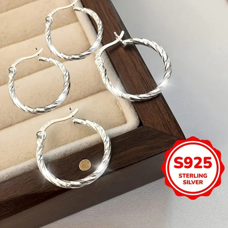 [Luxurious Geometric Earrings] 2 Pairs of S925 Silvery Earrings - Luxurious, Sexy, Classic Geometric Twist Design Jewelry, Perfect for Holiday Gifts, Great for Mothers, Sisters and Friends, Best for Christmas
