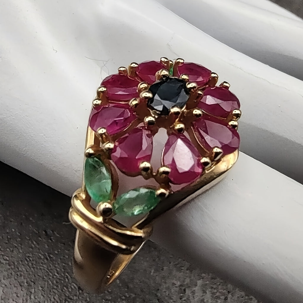 14K Golden Plated Copper Ring with Red Cubic Zirconia | Elegant Boho Style, Suitable for Daily Wear, RoseG Brand