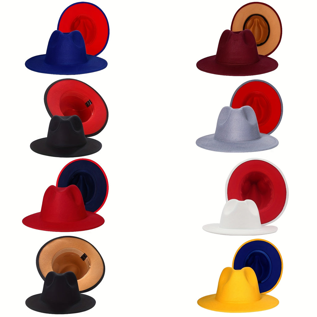 Men's Women's Two Tone Wide Brim Fedora Hat Trilby Panama Jazz Cap
