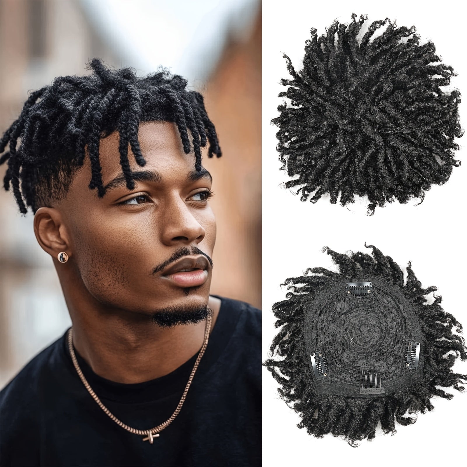 Short Dreadlock Hair Topper Wig with Clip in Braided Hair Half Wigs for Men Short Synthetic Dreadlocks Hair Pieces Toupee Afro Hair for Men And Men Topper Wiglets Hairpieces for Thinning Hair (1B), Christmas Wig