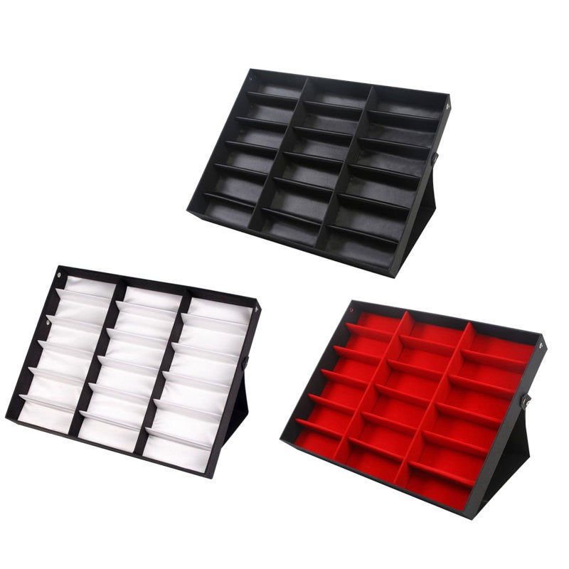 18 Grids Eyeglass Display Box Showcase Organizer Velvet Eyeglasses Collector Showcase Organizer Jewelry Tray Stand