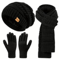 Women'S 3-in-1 Winter Set: Hat, Long Scarf & Touchscreen Gloves - Soft Warm Neck Warmer, Elastic Fit for Smartphones/Camera Use, Elegant Solid Color (/PinkRed/) - Christmas & Thanksgiving Gifts for Women, Durable & Versatile Cold Weather Accessories