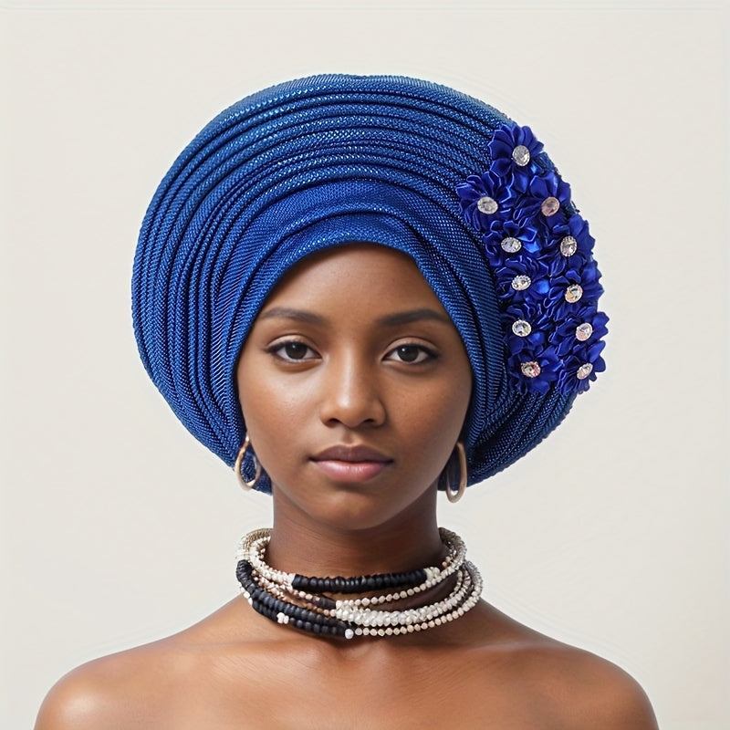 [Wedding, Mother's Day Gift] 1pc African Traditional Muslim Black Wedding Party Hat, Layered Applique Headpiece, Nigerian Gele Hat, Suitable for Daily Wear, Wedding, Tea Party And Other Special Occasions, Mother's Day Gift