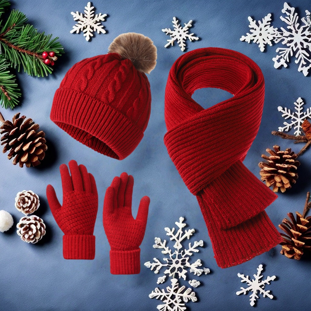 Hat, Scarf, and Gloves 3pcs Set