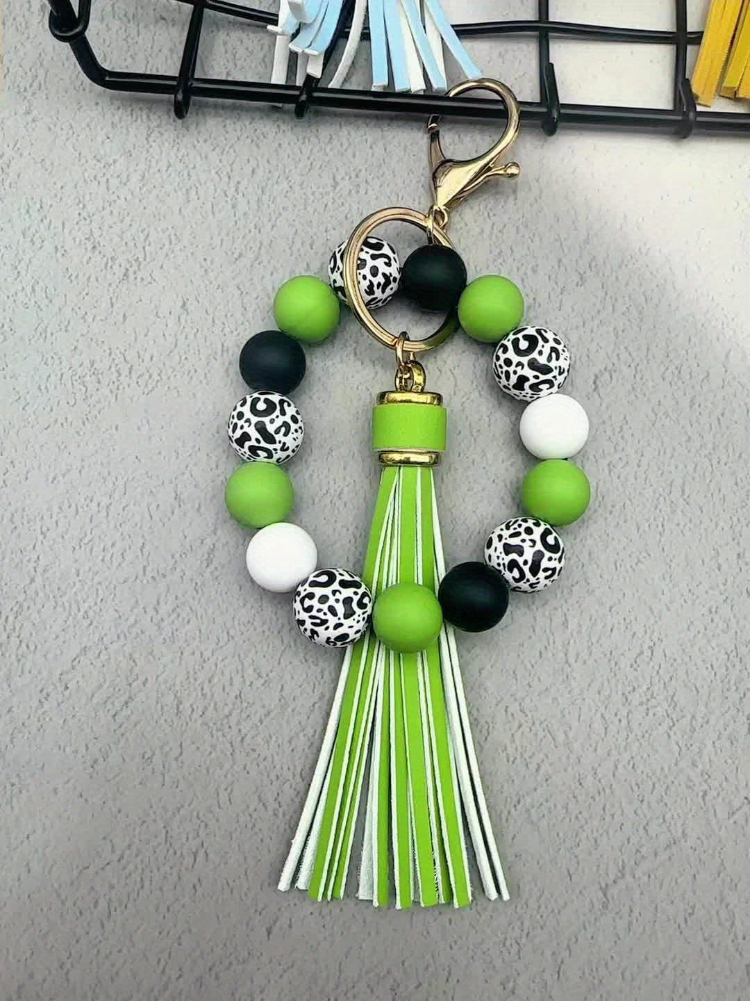 5pcs Marble Beaded Wrist Keychain Set, Simple and Stylish Women's Key Holder, Anti-Loss Key Ring, Holiday Gift