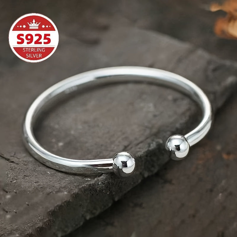 [Valentine's Day Mother's Day] 2pcs S925 Sterling Silver Open Round Pearlescent Garlic Fashion Easy Bracelet, Suitable for Daily Wear And Gifts, Women's Jewelry Valentine's Day Carnival Mother's Day Perfect Gift for Friends
