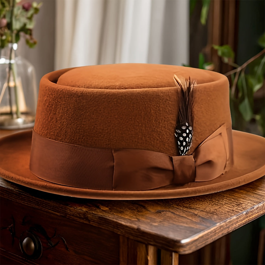 Premium Cashmere Wool Felt Hat - Suitable for Formal Parties, Christmas Gifts, Fedora Hats for Men, Weddings, Jazz Hats, Holiday Parties, Men's and Women's Top Hats, Autumn/winter Wide-brim Cashmere Wool Felt Hats, Exquisite Satin Bow Decoration.