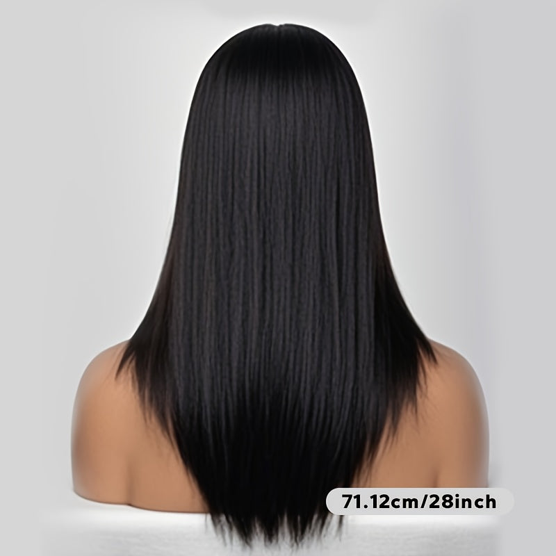 Men' Natural Looking Black Wig Suitable for Daily Use & Themed Parties - Heat Resistant Synthetic Hair Wig with Layered Straight Hair, No Glue Application for Wigs for Halloween, for Party, for Events, 28 Inch Elegant Wig