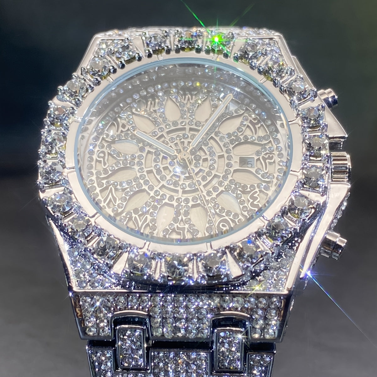 MISS FOX Premium Rhinestone Quartz Timepiece for Both Genders - Openwork Dual Layer Face, Luminous Hands, Metal Casing