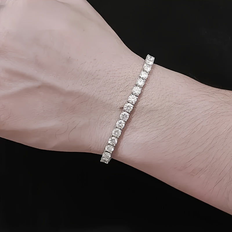 Tennis Bracelet, 925 Silver, 5Mm, Moissanite. Exquisite Jewelry Gift, Suitable For Banquets, Hip-Hop, Couple Style, Mother'S Day, Wedding Gift, Anniversary Gift, Christmas Birthday Gift.Total Weight Of The Product (0.65 oz)
