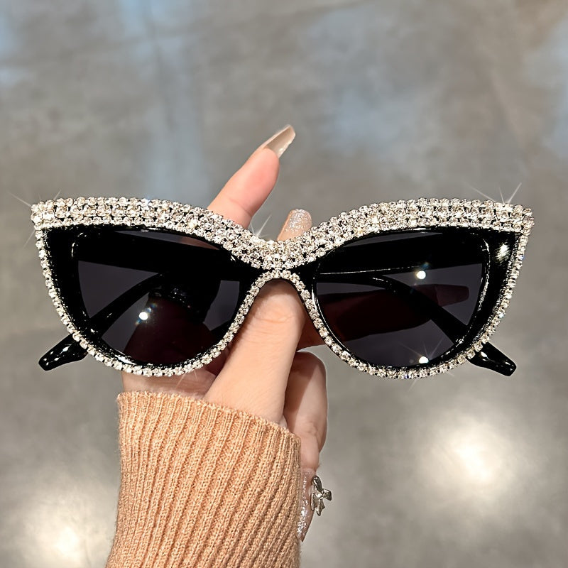 2 Pairs Women's Rhinestone Cat Eye Glasses with Lenses - Sparkling Composite Frame Decorative Eyewear for Prom, Costume Parties & Special Occasions, Includes Case, Durable Fashion Accessories, Prom Accessories, Luxury Eyewear Craftsmanship