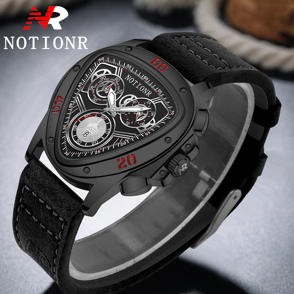 [Valentine's Father's Day Gift] 2pcs/set Luxury Sports Mens Watches For Men With Triangle Dial & Silicone Strap, Chronograph-like, Retro Square Dial & Faux Leather Starp Men Watches, Date Display, Dress Watch For Casual, Valentine's Father's Day Gift, Rel