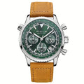 FEICE Brand Pilot Series Men'S Watches: A Versatile Blend of Business Formal And Casual Sports Styles, Featuring a Quartz Movement, Green Dial, Chronograph, Second Calendar, Luminous Indicators, And a 24-Hour Display. an Ideal Holiday Gift for Men
