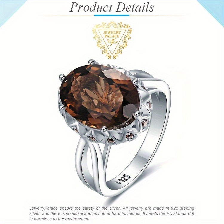 1pc 925 Sterling Silver Elegant And Luxury Exquisite Oval Cut Huge Natural Smoky Quartz Silver Ring for Women for Prom Party Banquet for Dating Gift Fine Jewelry